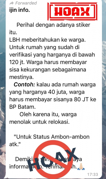 (HOAKS) BP Batam Minta Warga Bayar Selisih Harga Rumah