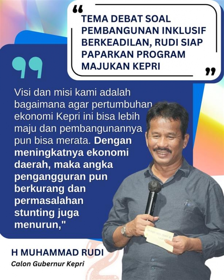 Tema Debat soal Pembangunan Inklusif Berkeadilan, Rudi Siap Paparkan Program Majukan Kepri
