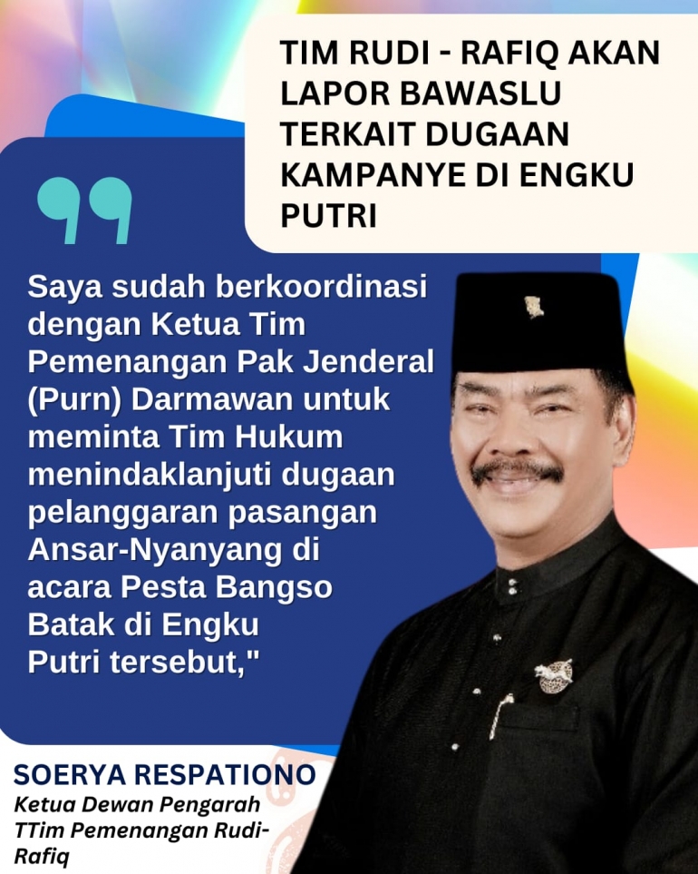 Tim Rudi - Rafiq Akan Lapor Bawaslu Terkait Dugaan Kampanye di Engku Putri Melanggar Aturan Kampanye di Fasilitas Pemerintah Nonkomersial