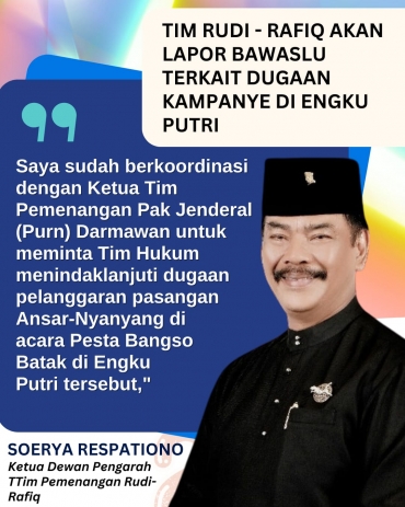 Tim Rudi - Rafiq Akan Lapor Bawaslu Terkait Dugaan Kampanye di Engku Putri Melanggar Aturan Kampanye di Fasilitas Pemerintah Nonkomersial